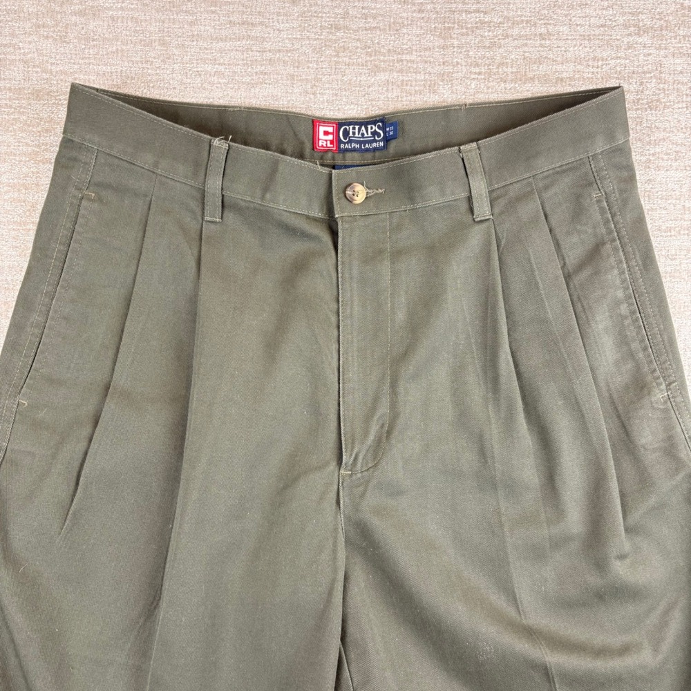 Vintage 90s Ralph Lauren Mens 33x30 (26) Olive Green Pleated Cuffed Chino Pants